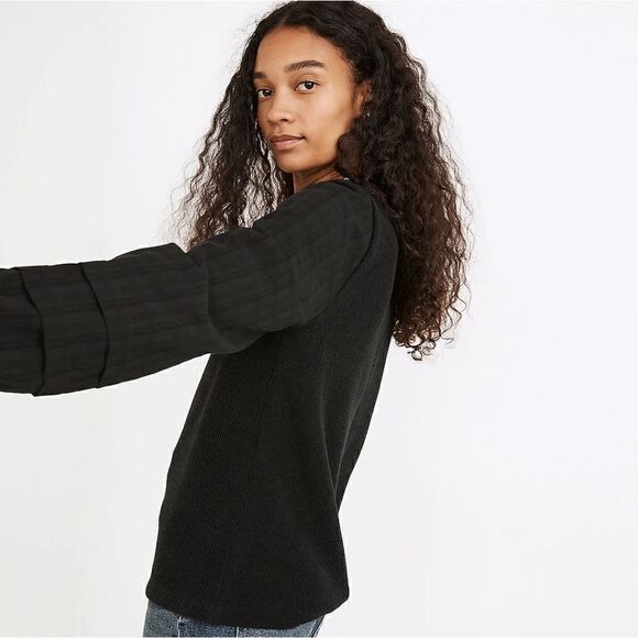Madewell Weavemix Mockneck Bubble-Sleeve Top - Picture 2 of 9